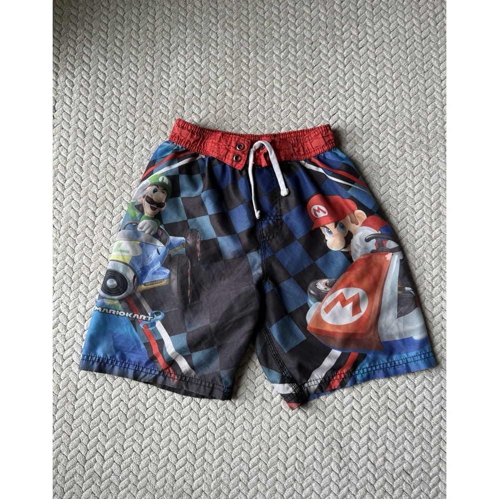 MarioCart Swim Shorts Youth Boys Size 6/7  Red Blue Summer Pool Beach Water
